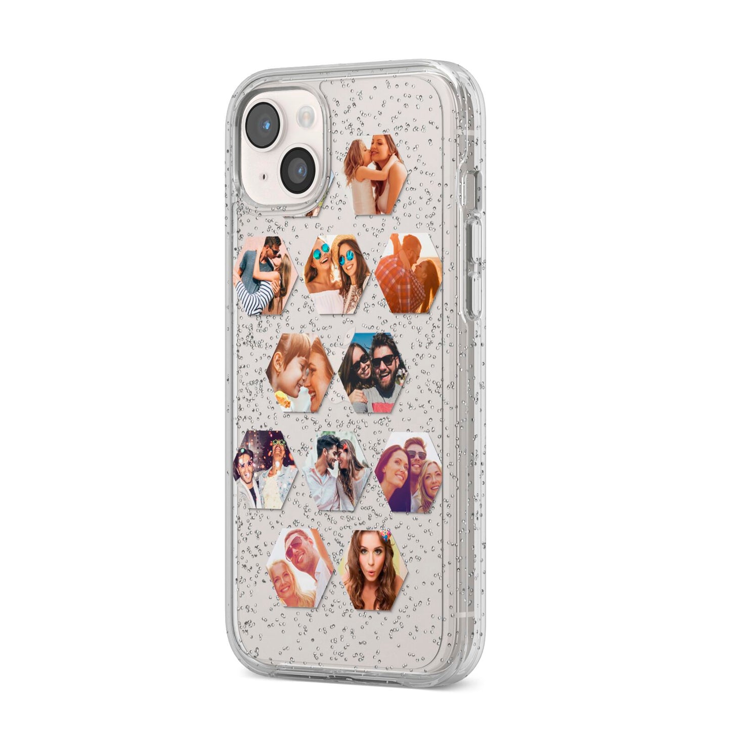 Photo Collage Hexagon iPhone 14 Plus Glitter Tough Case Starlight Angled Image