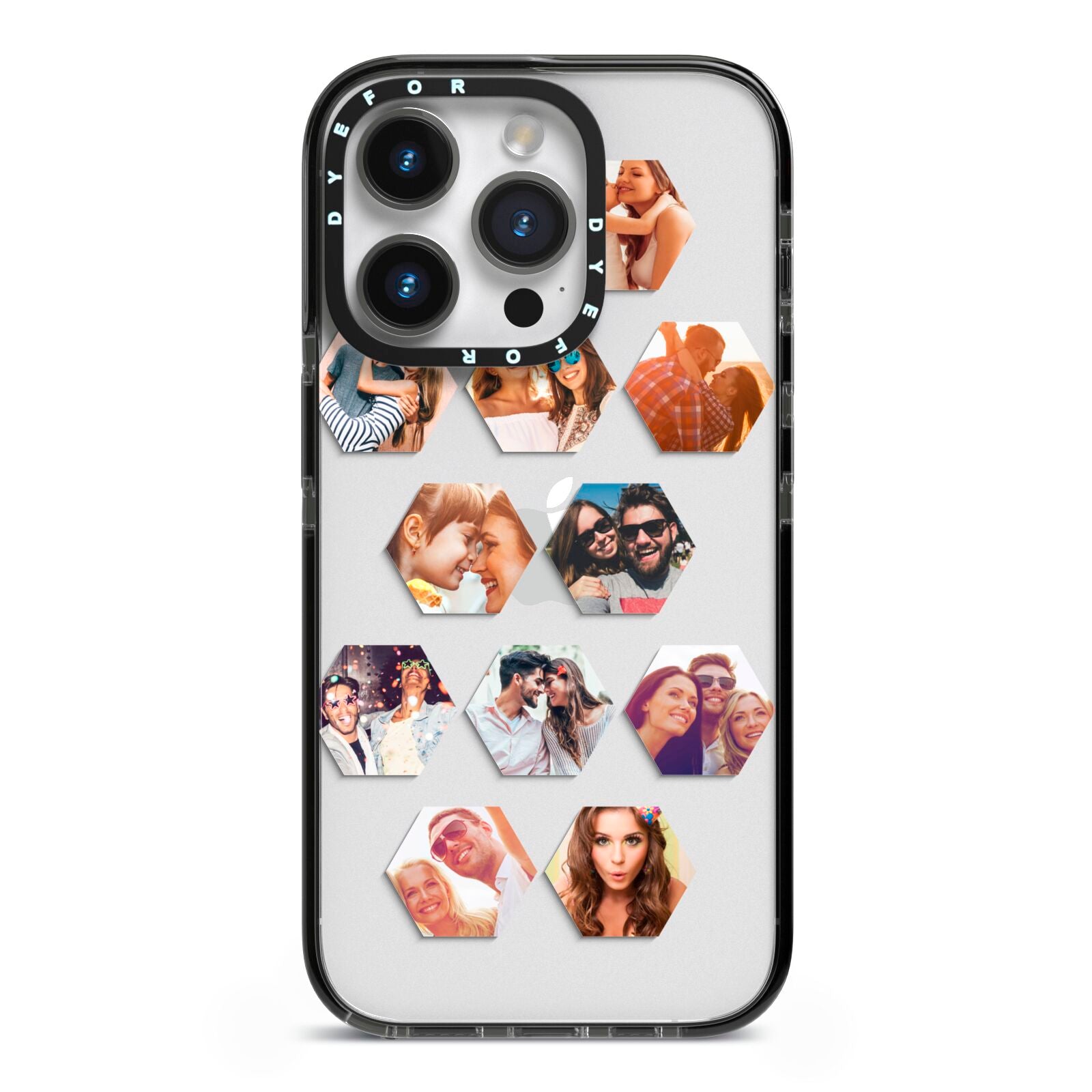 Photo Collage Hexagon iPhone 14 Pro Black Impact Case on Silver phone