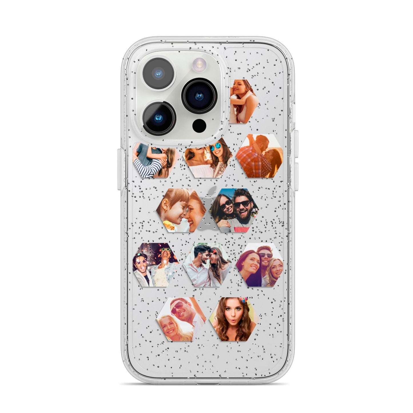 Photo Collage Hexagon iPhone 14 Pro Glitter Tough Case Silver