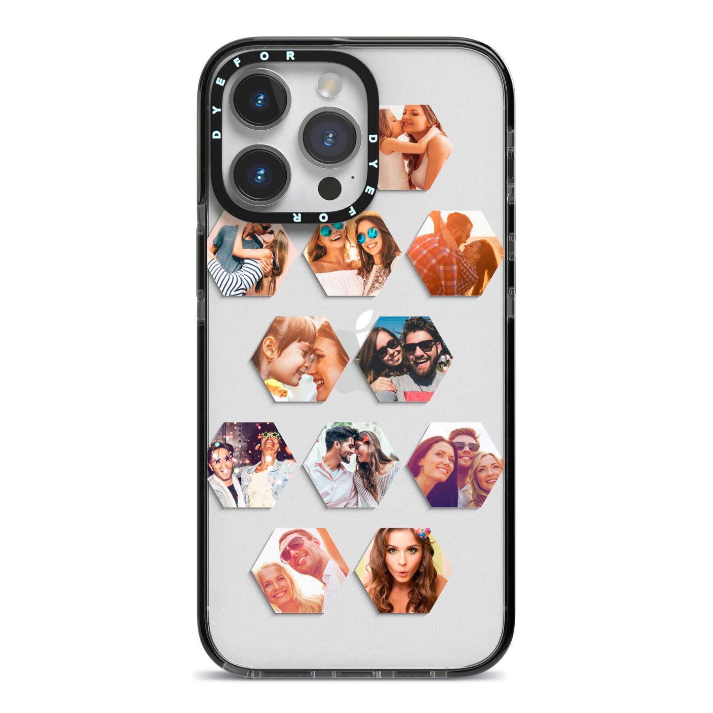 Photo Collage Hexagon iPhone 14 Pro Max Black Impact Case on Silver phone