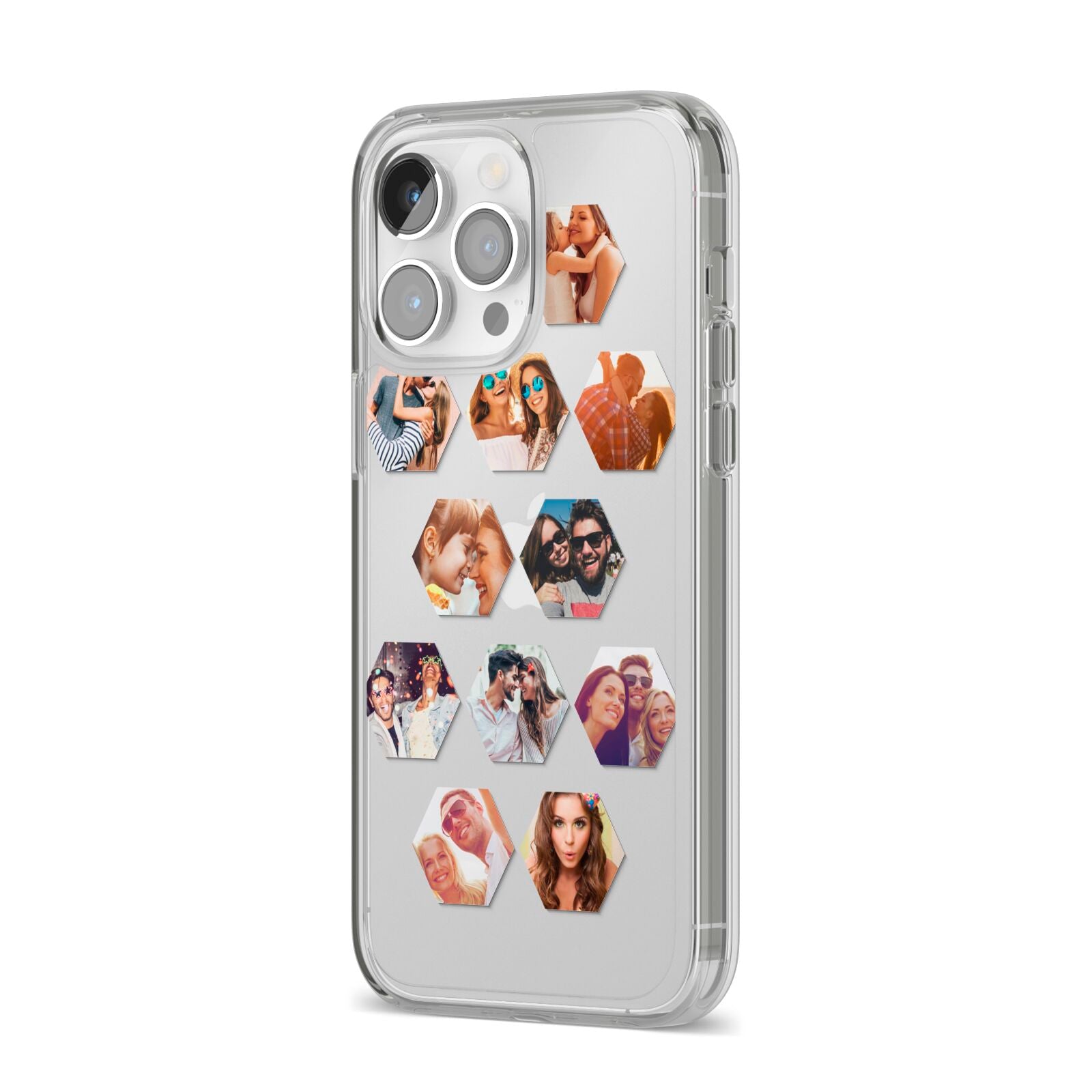 Photo Collage Hexagon iPhone 14 Pro Max Clear Tough Case Silver Angled Image