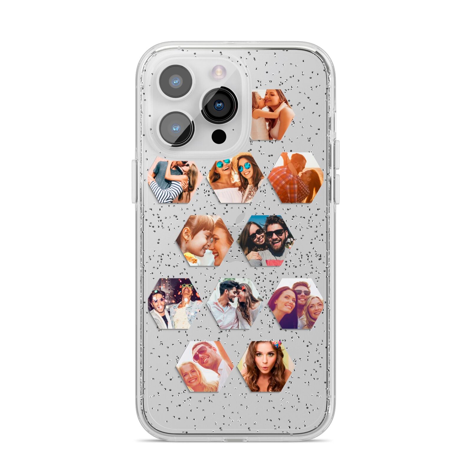 Photo Collage Hexagon iPhone 14 Pro Max Glitter Tough Case Silver