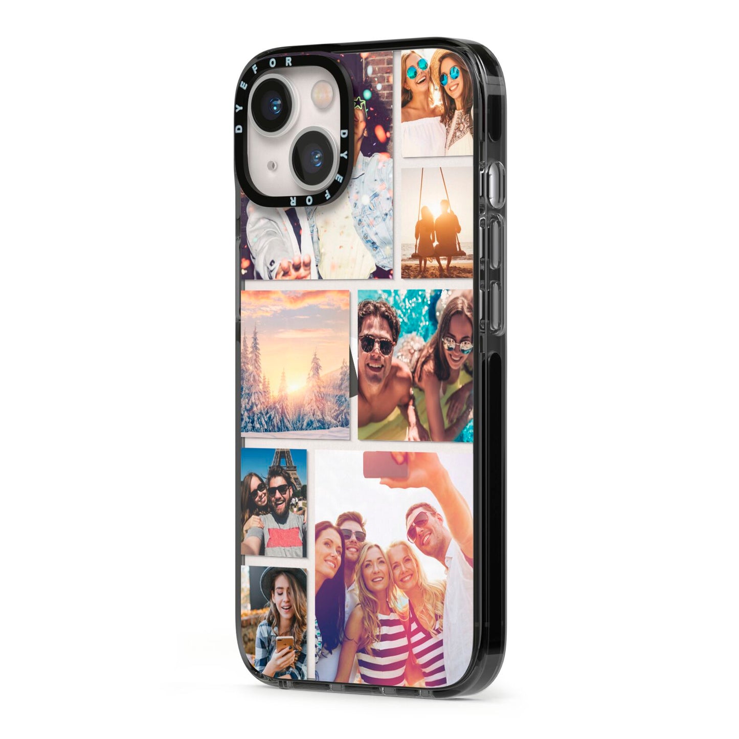 Photo Collage iPhone 13 Black Impact Case Side Angle on Silver phone