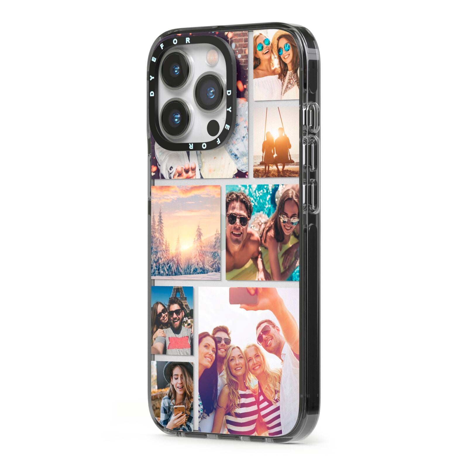 Photo Collage iPhone 13 Pro Black Impact Case Side Angle on Silver phone
