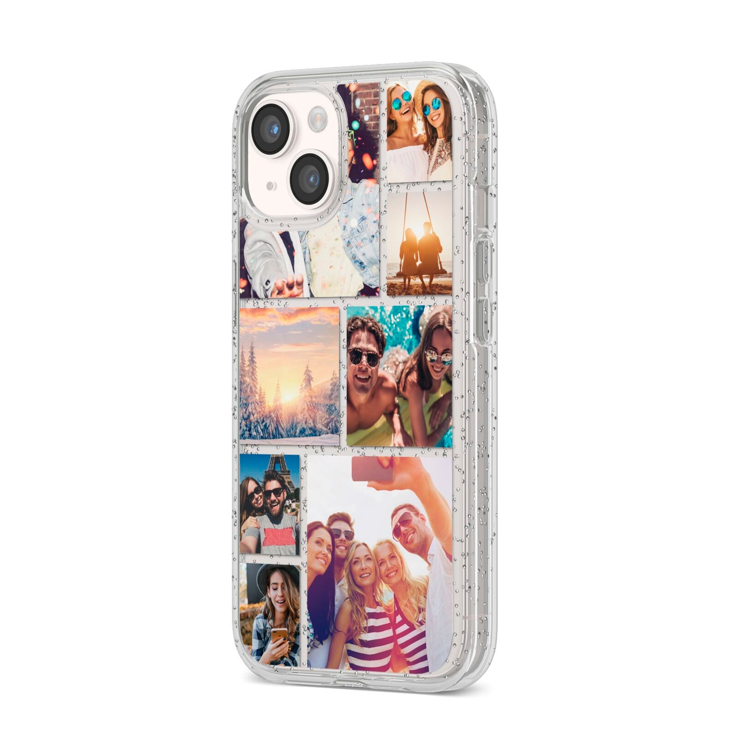 Photo Collage iPhone 14 Glitter Tough Case Starlight Angled Image