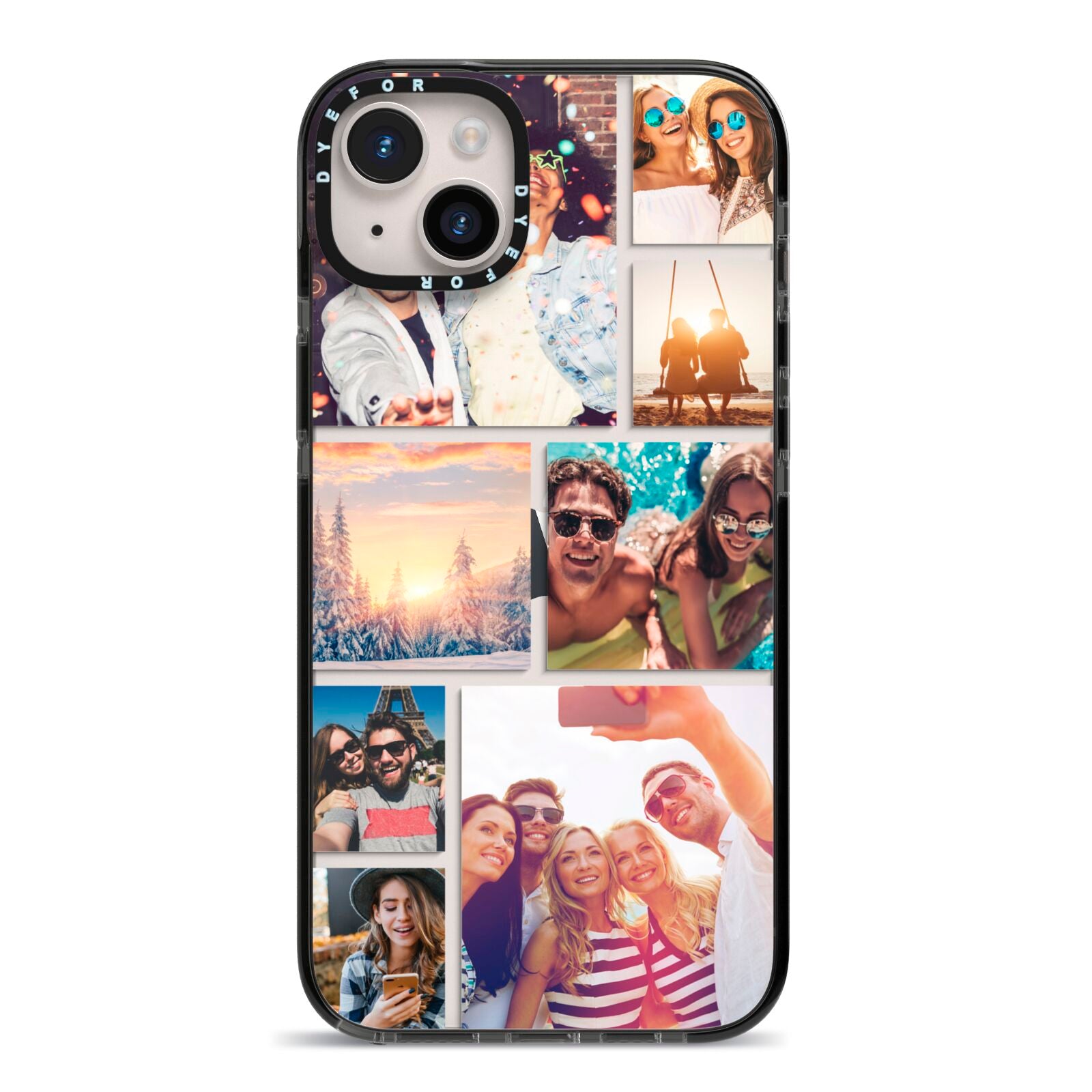 Photo Collage iPhone 14 Plus Black Impact Case on Silver phone