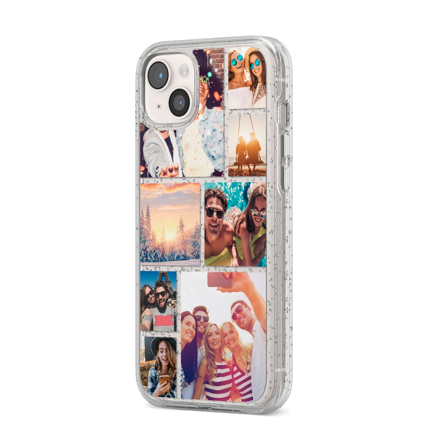 Photo Collage iPhone 14 Plus Glitter Tough Case Starlight Angled Image