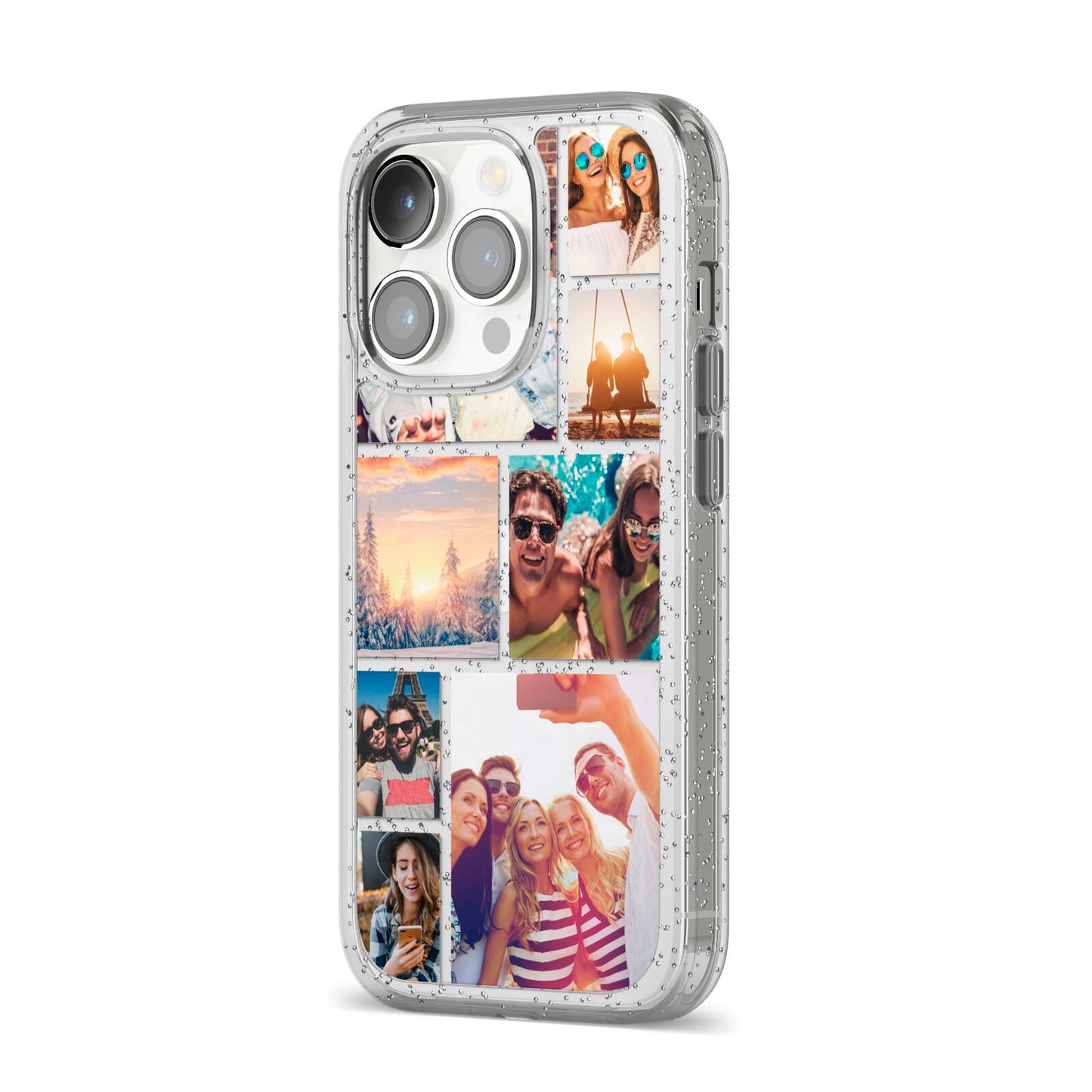 Photo Collage iPhone 14 Pro Glitter Tough Case Silver Angled Image