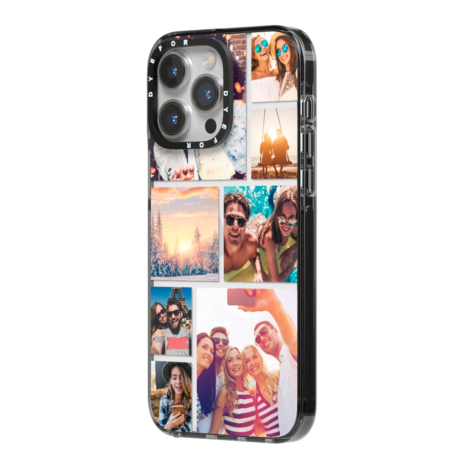 Photo Collage iPhone 14 Pro Max Black Impact Case Side Angle on Silver phone