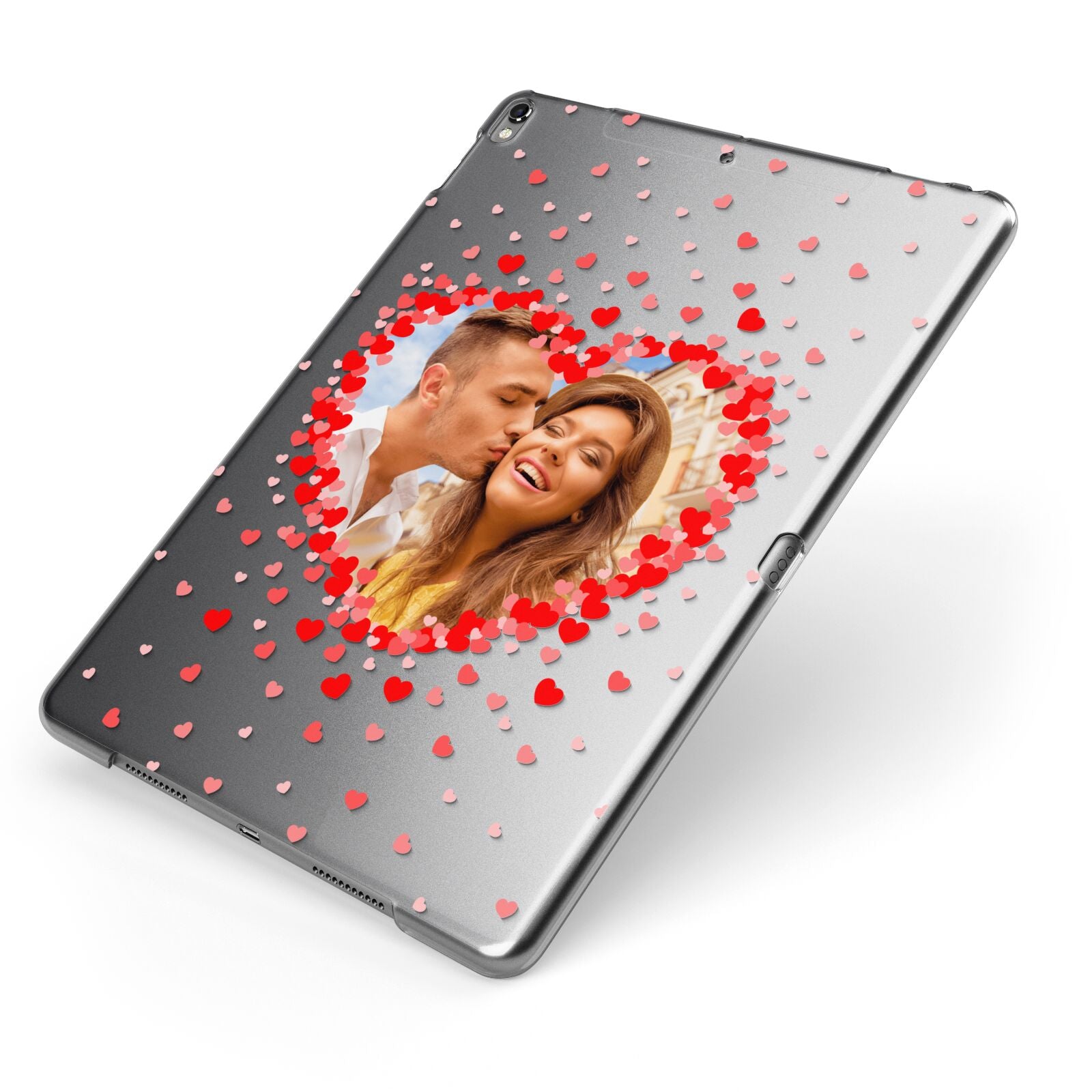 Photo Confetti Heart Apple iPad Case on Grey iPad Side View