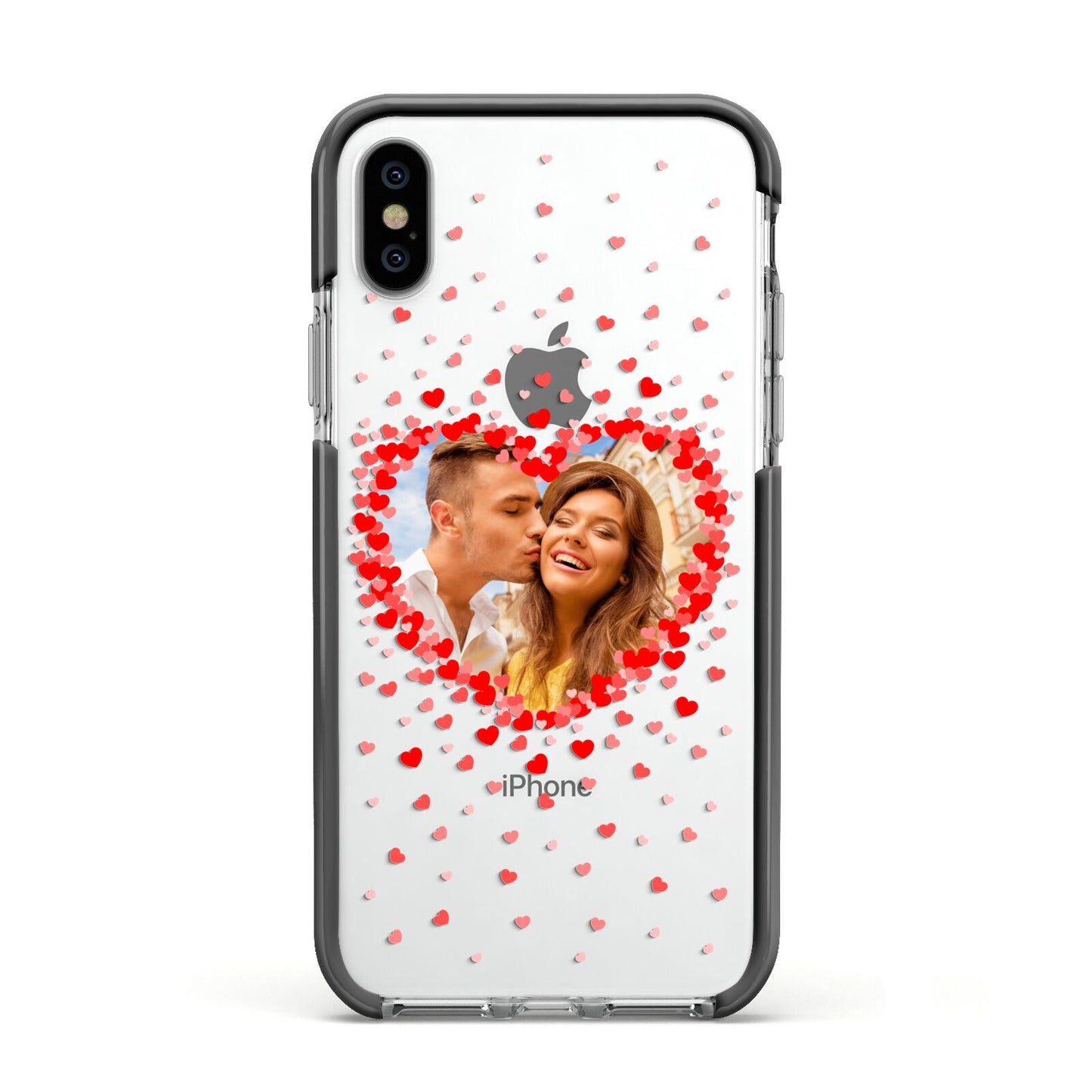 Photo Confetti Heart Apple iPhone Xs Impact Case Black Edge on Silver Phone