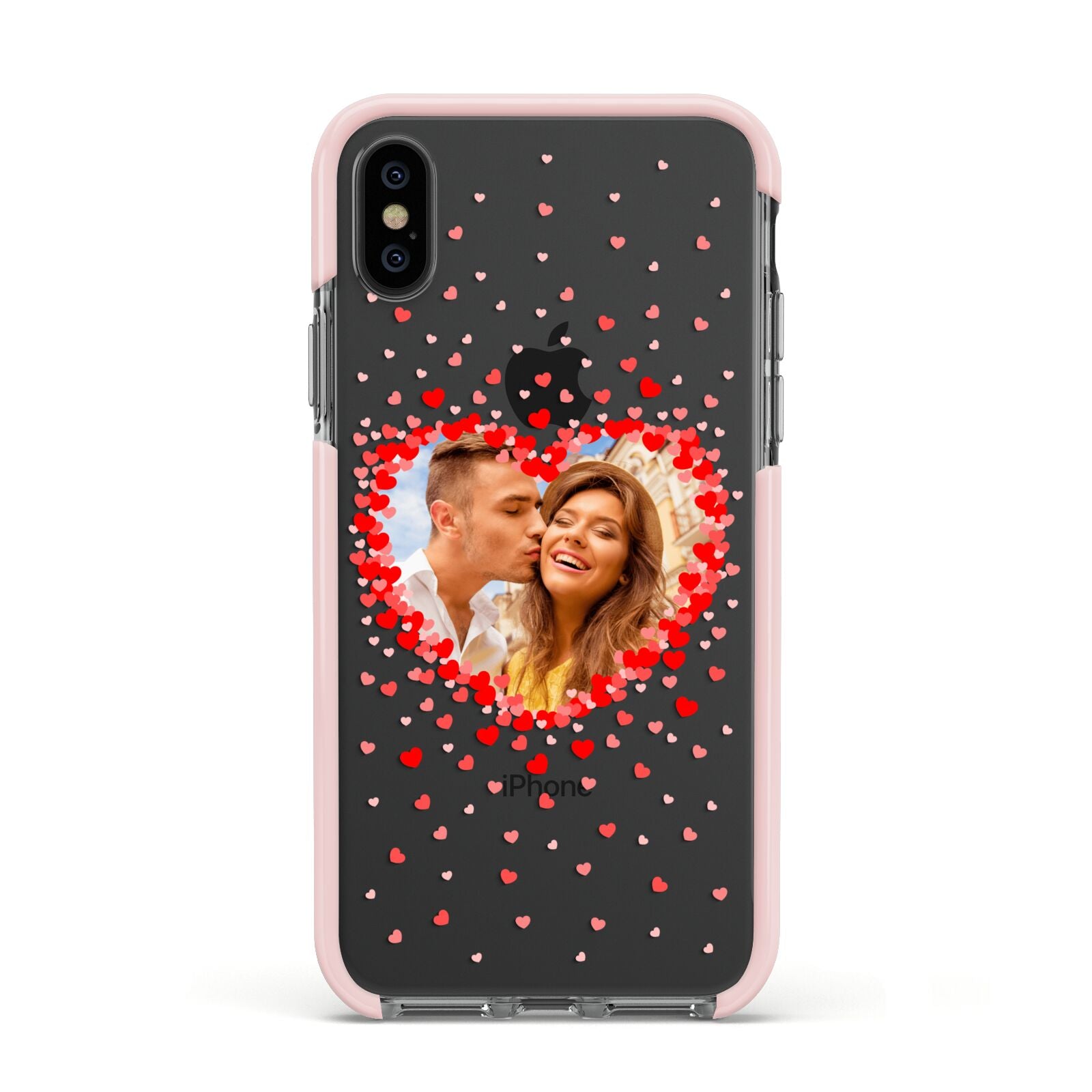 Photo Confetti Heart Apple iPhone Xs Impact Case Pink Edge on Black Phone