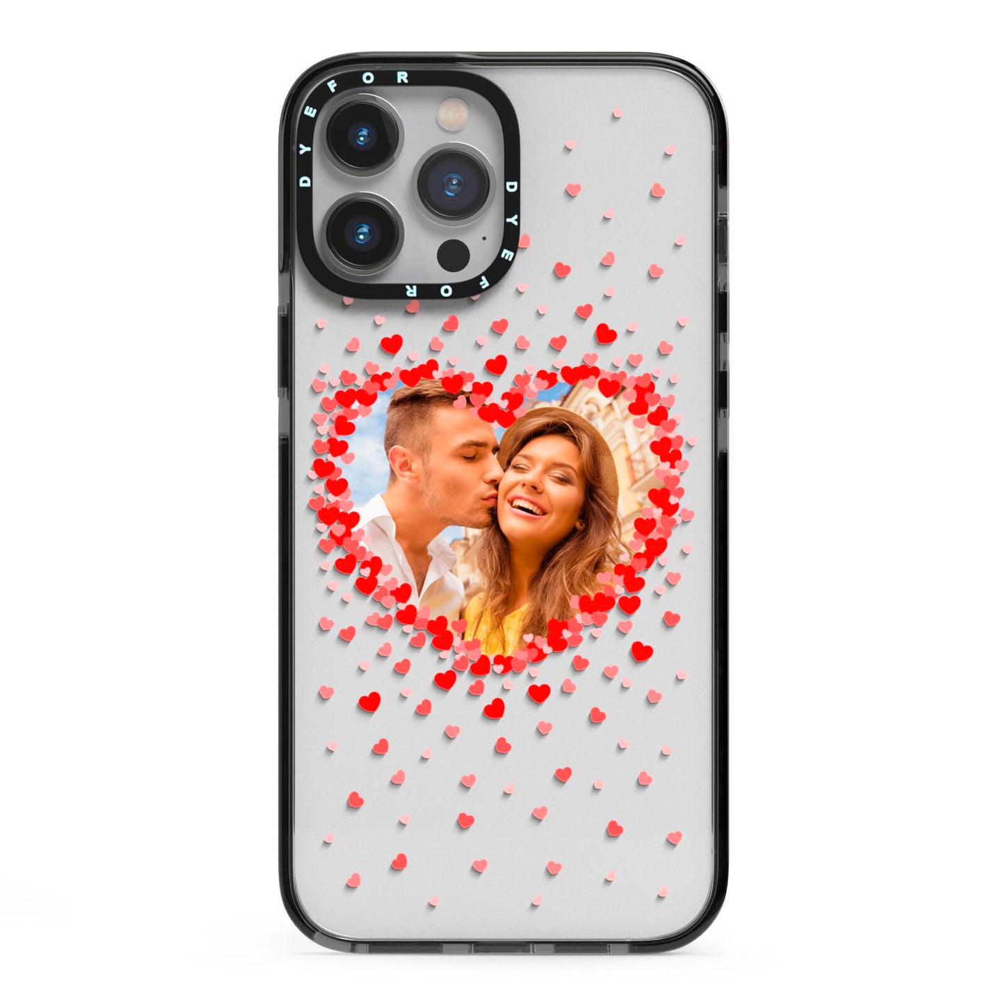Photo Confetti Heart iPhone 13 Pro Max Black Impact Case on Silver phone