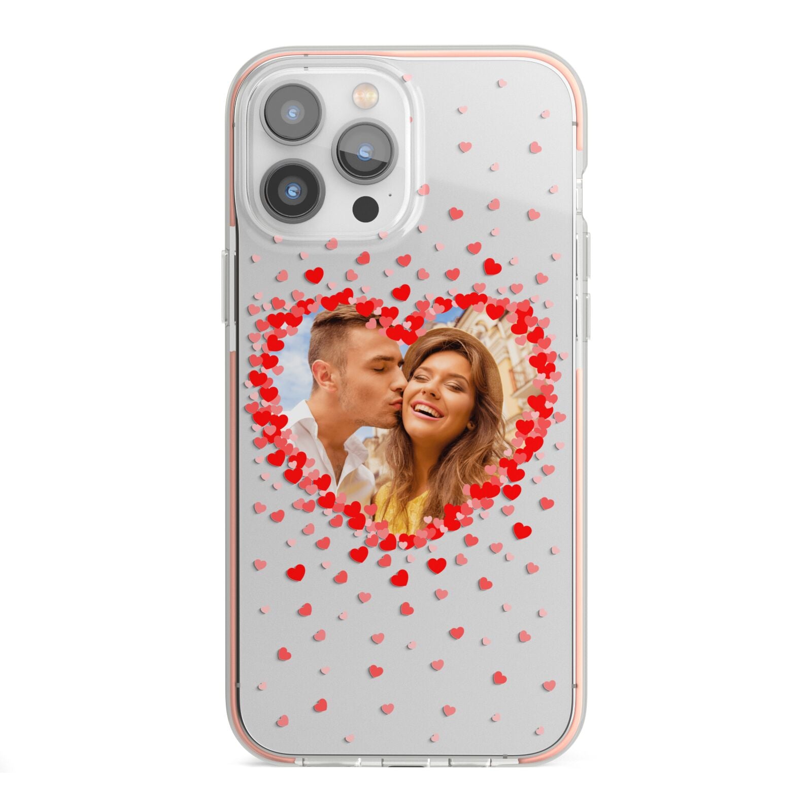 Photo Confetti Heart iPhone 13 Pro Max TPU Impact Case with Pink Edges