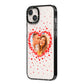 Photo Confetti Heart iPhone 14 Plus Black Impact Case Side Angle on Silver phone