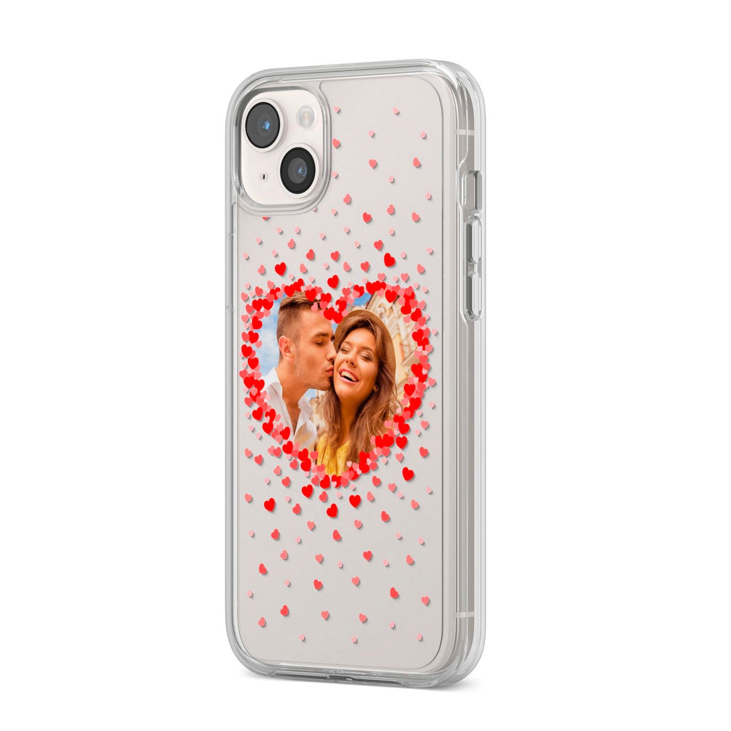 Photo Confetti Heart iPhone 14 Plus Clear Tough Case Starlight Angled Image