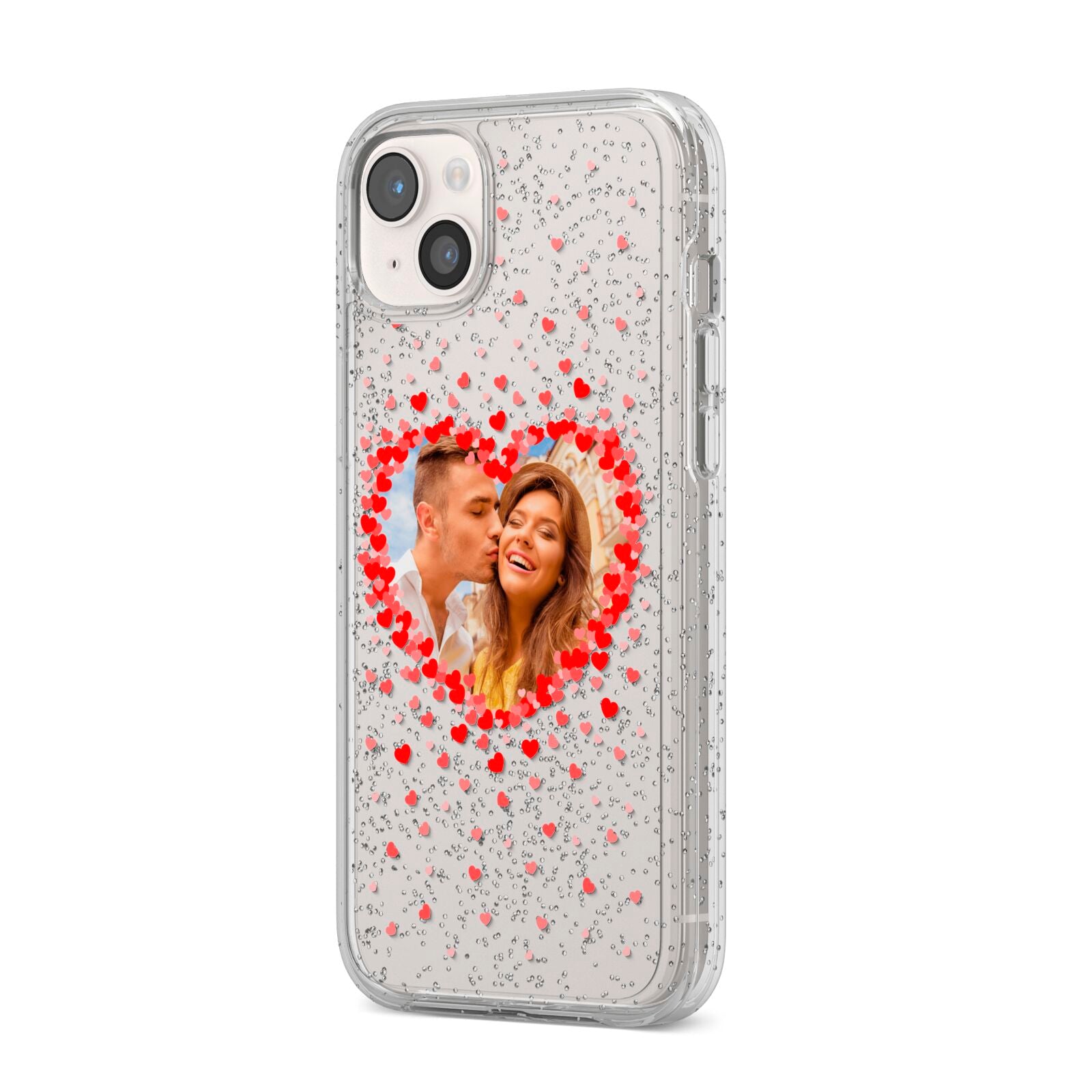 Photo Confetti Heart iPhone 14 Plus Glitter Tough Case Starlight Angled Image