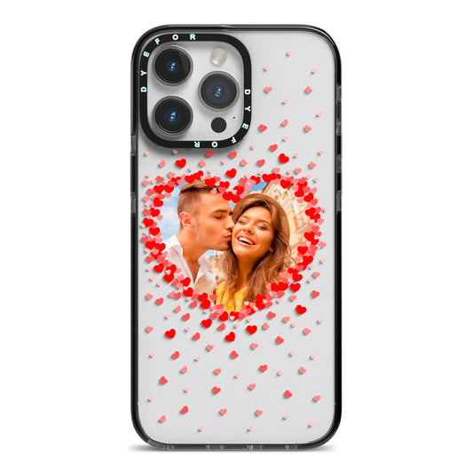 Photo Confetti Heart iPhone 14 Pro Max Black Impact Case on Silver phone