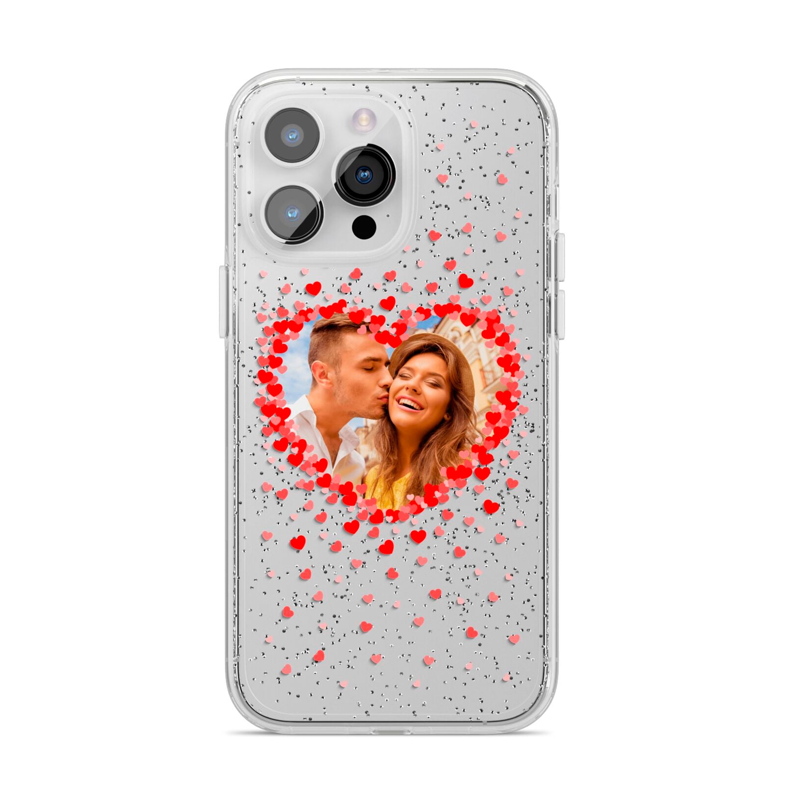 Photo Confetti Heart iPhone 14 Pro Max Glitter Tough Case Silver