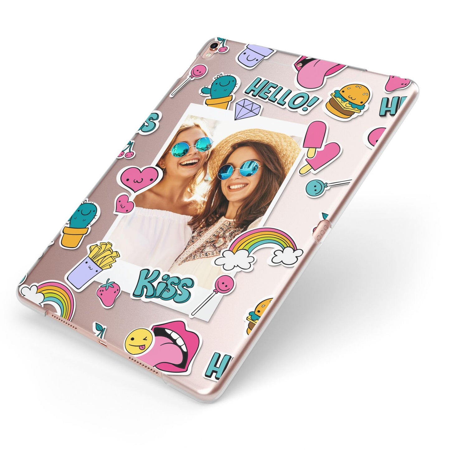 Photo Cute Stickers Apple iPad Case on Rose Gold iPad Side View