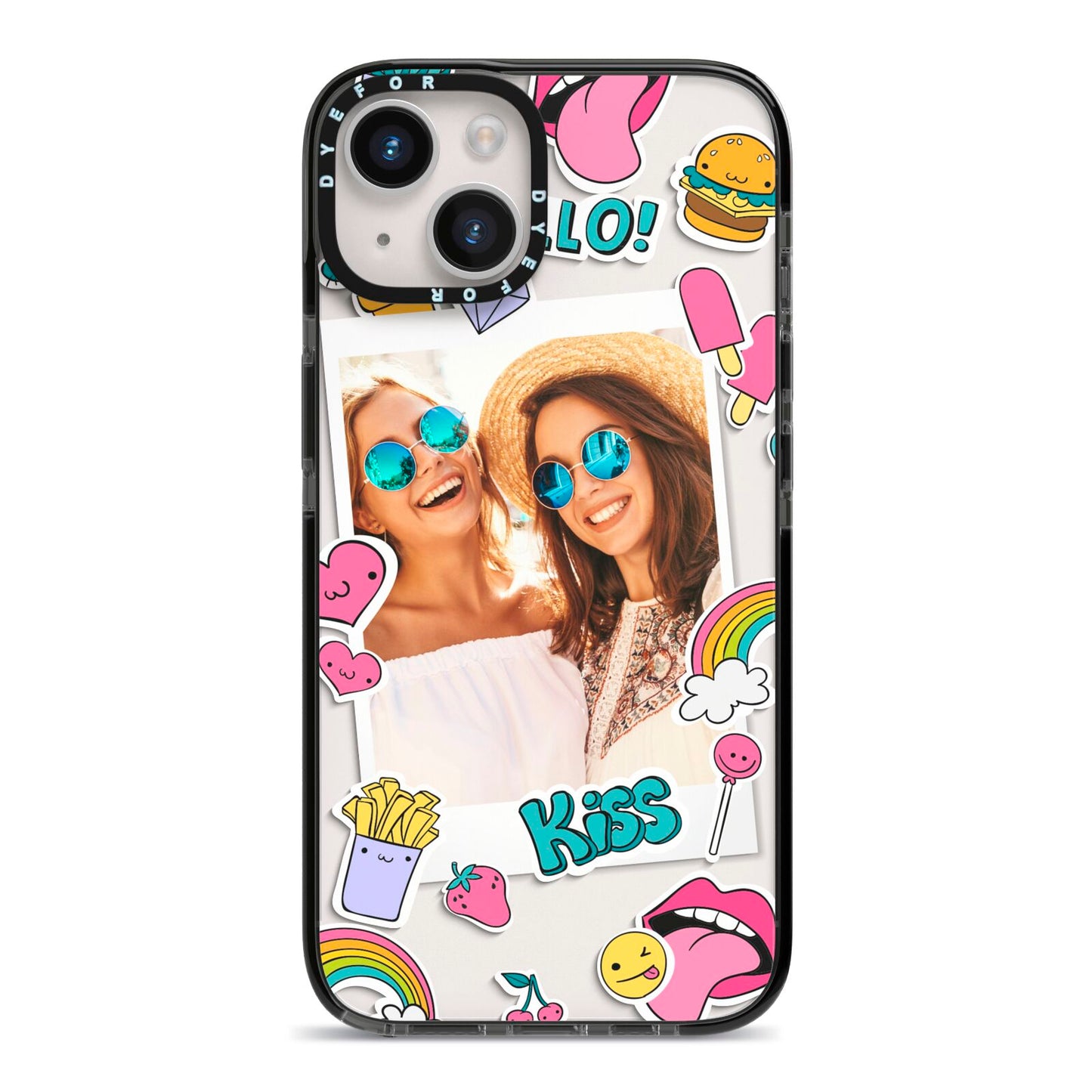 Photo Cute Stickers iPhone 14 Black Impact Case on Silver phone