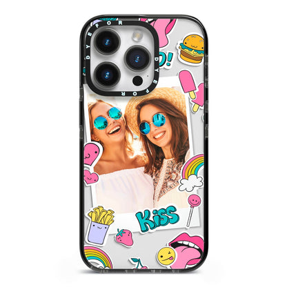 Photo Cute Stickers iPhone 14 Pro Black Impact Case on Silver phone