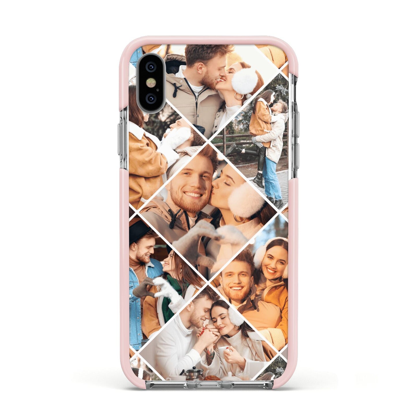 Photo Diamond Apple iPhone Xs Impact Case Pink Edge on Silver Phone