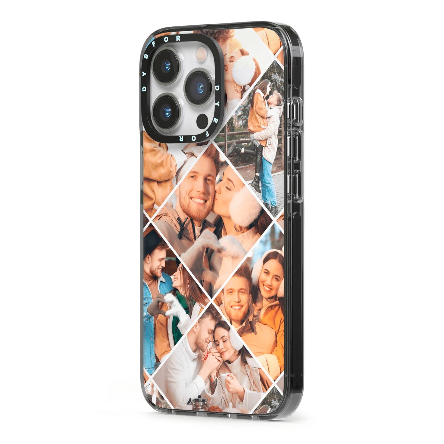 Photo Diamond iPhone 13 Pro Black Impact Case Side Angle on Silver phone