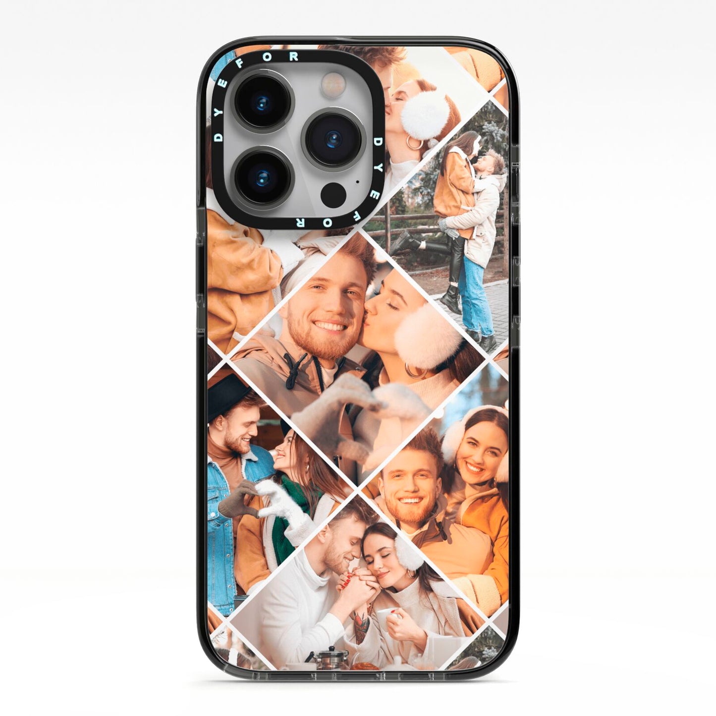 Photo Diamond iPhone 13 Pro Black Impact Case on Silver phone