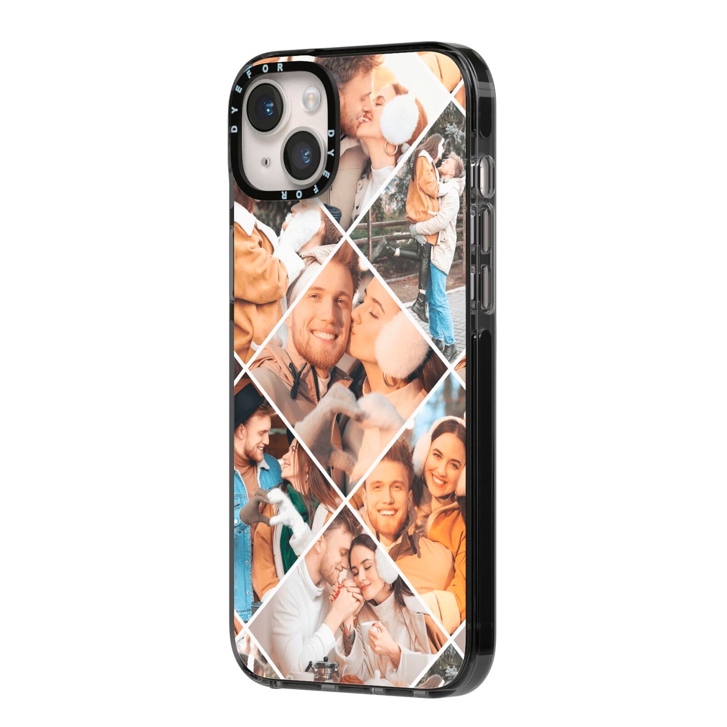 Photo Diamond iPhone 14 Plus Black Impact Case Side Angle on Silver phone