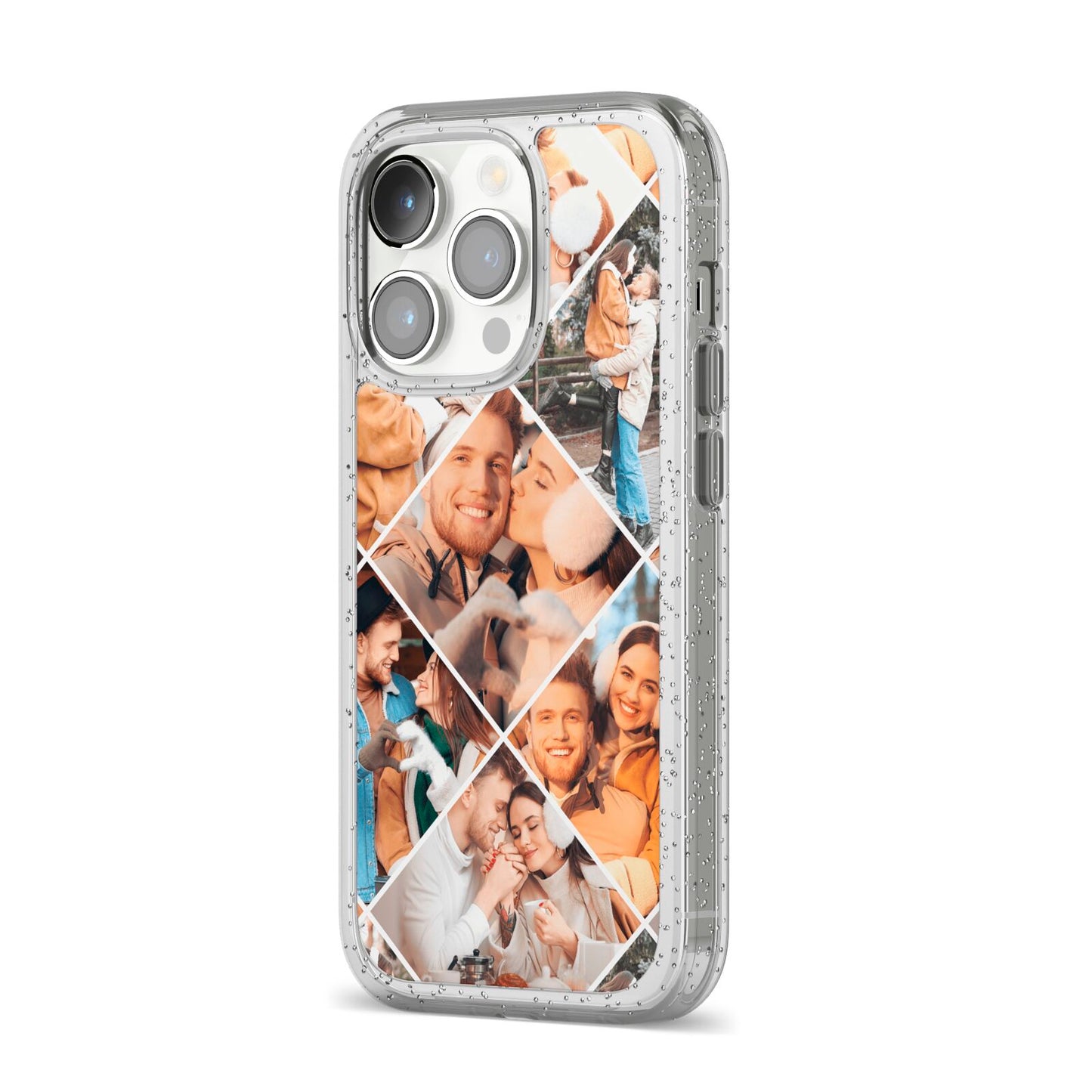 Photo Diamond iPhone 14 Pro Glitter Tough Case Silver Angled Image