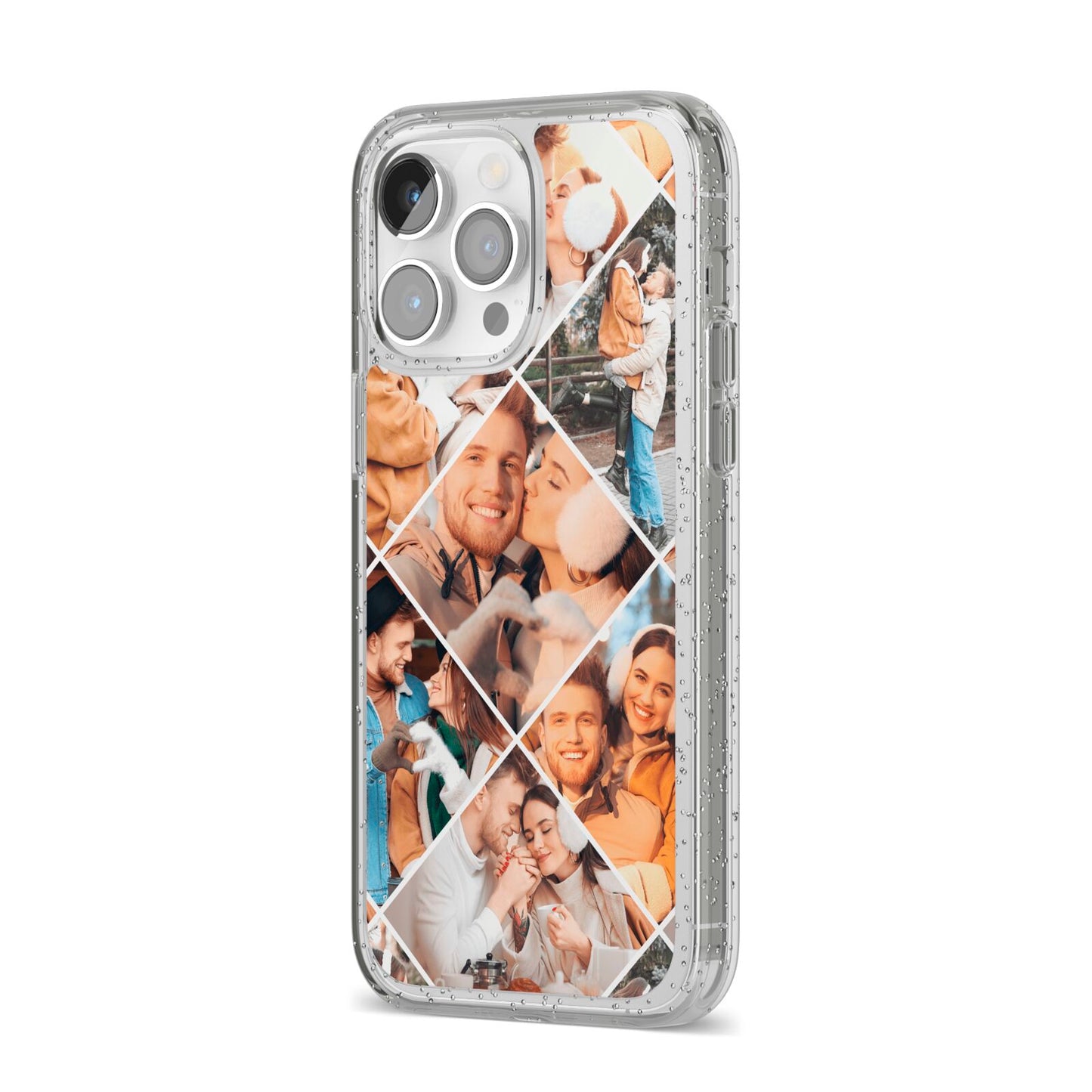 Photo Diamond iPhone 14 Pro Max Glitter Tough Case Silver Angled Image