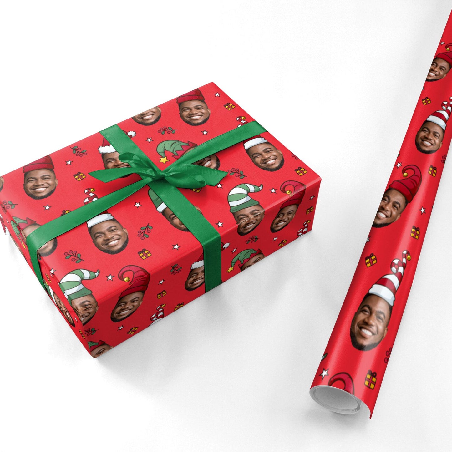 Photo Face Christmas Hats Personalised Personalised Wrapping Paper