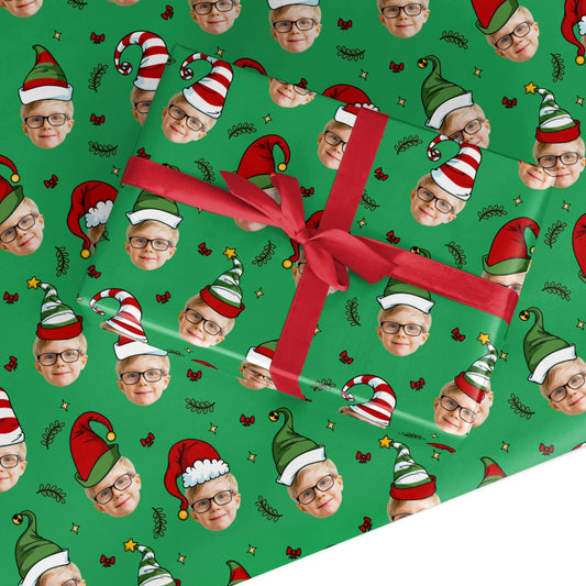 Photo Face Personalised Christmas Hats Custom Wrapping Paper