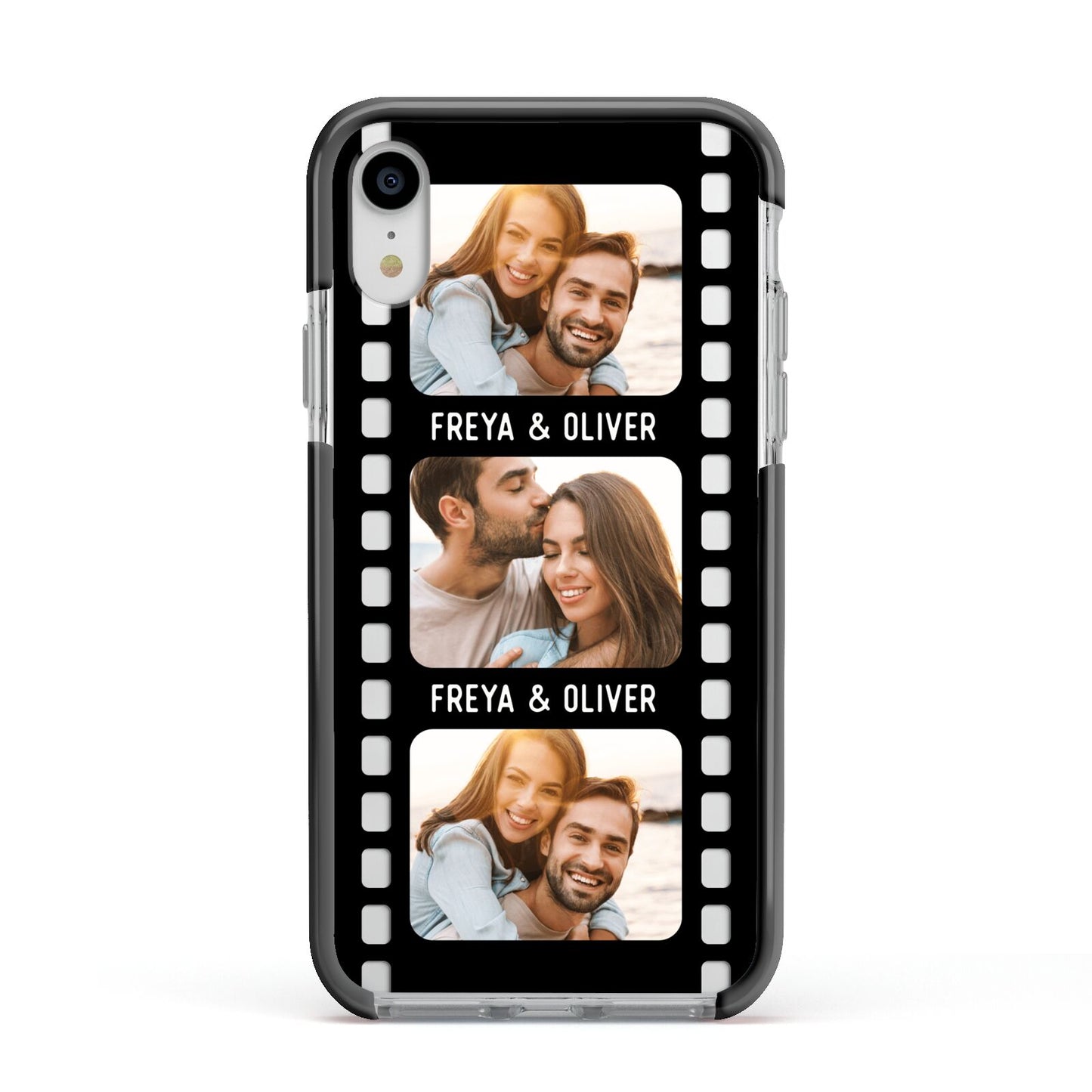 Photo Film Personalised Apple iPhone XR Impact Case Black Edge on Silver Phone