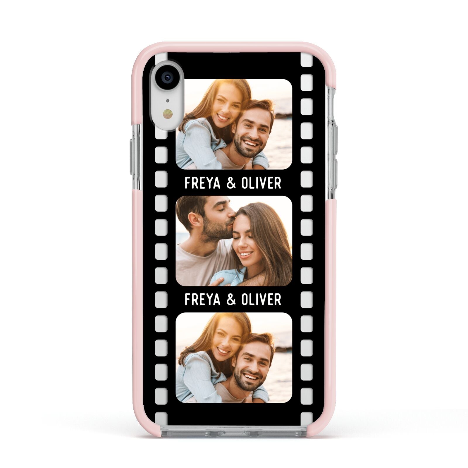 Photo Film Personalised Apple iPhone XR Impact Case Pink Edge on Silver Phone