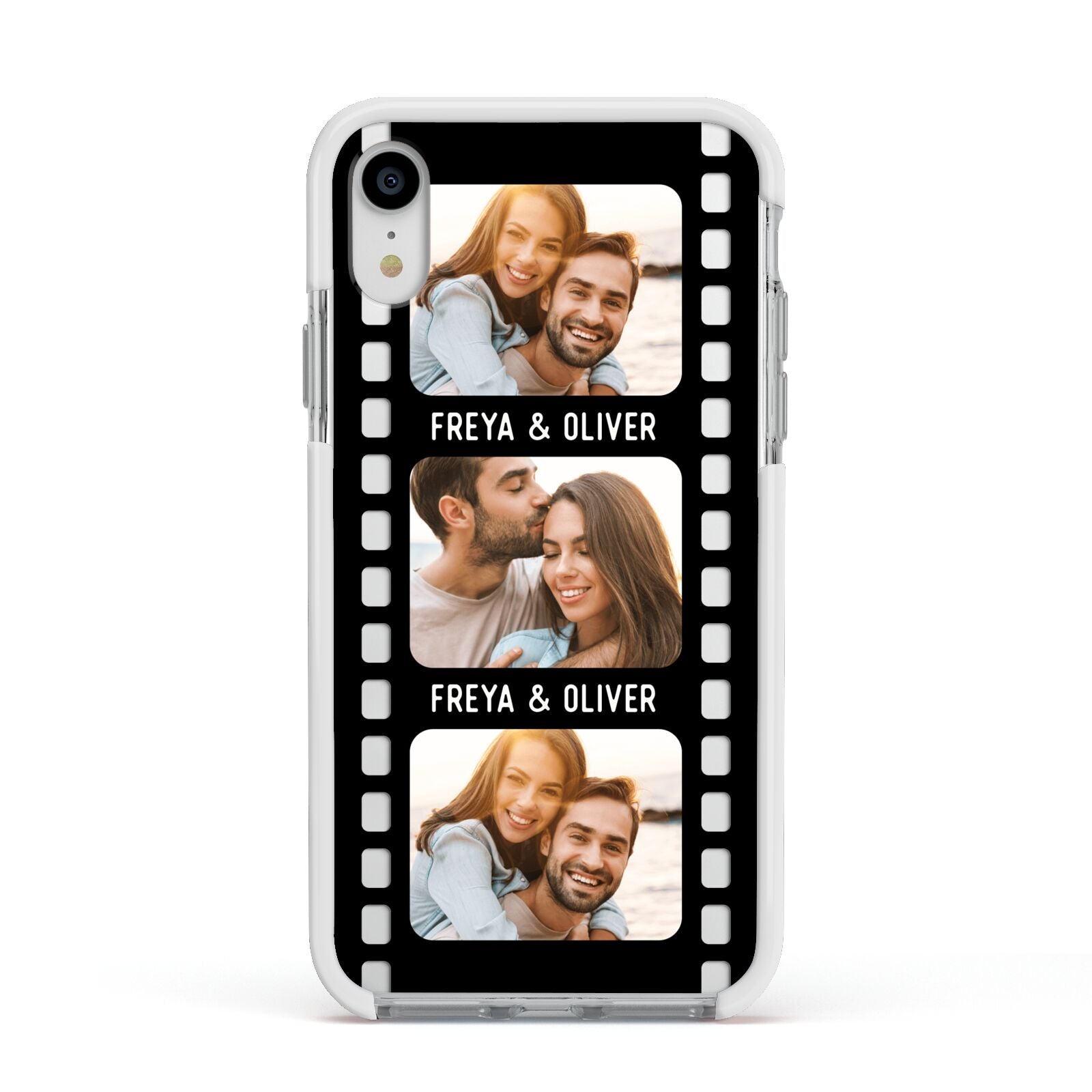 Photo Film Personalised Apple iPhone XR Impact Case White Edge on Silver Phone