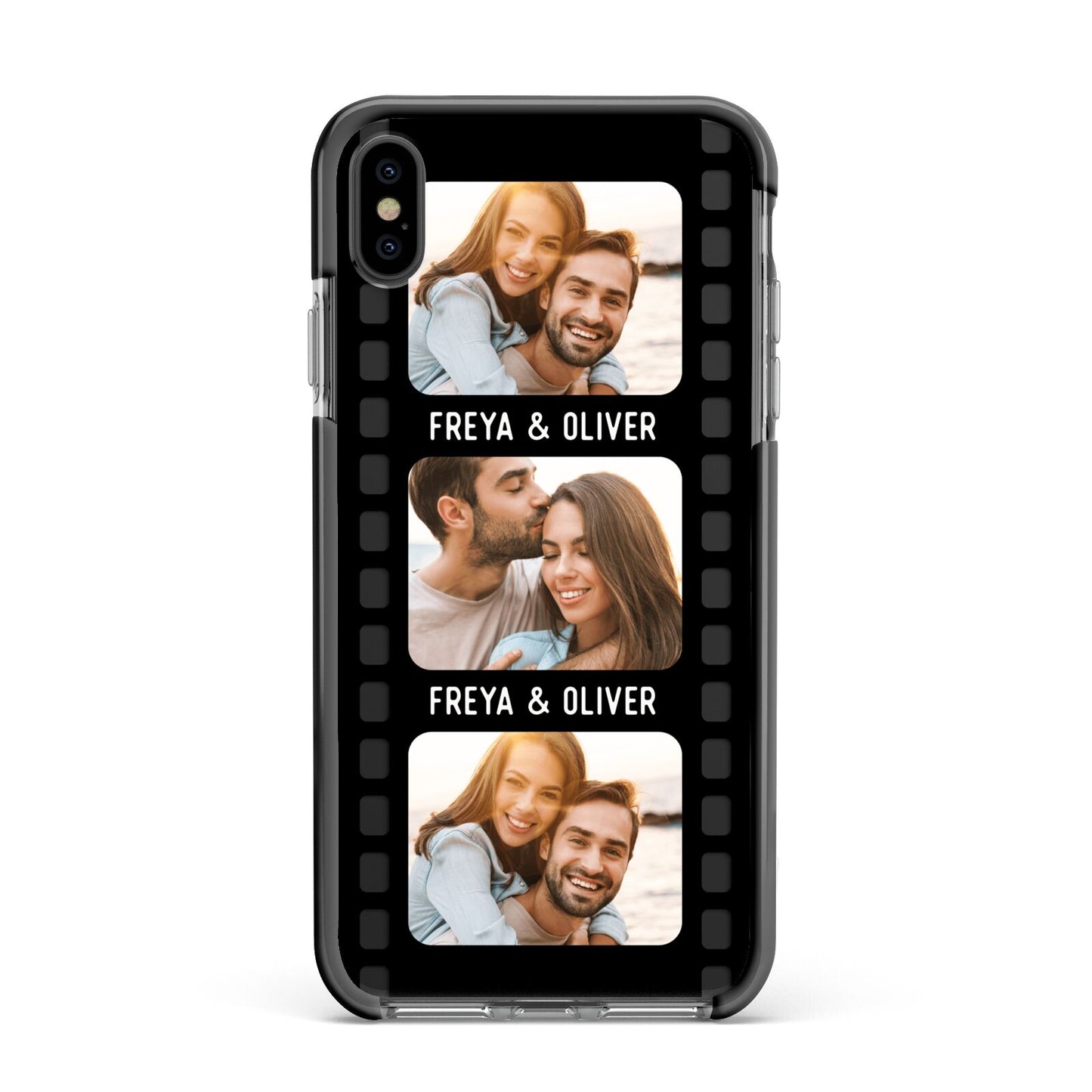 Photo Film Personalised Apple iPhone Xs Max Impact Case Black Edge on Black Phone