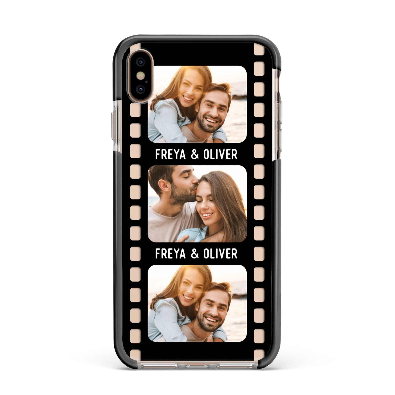 Photo Film Personalised Apple iPhone Xs Max Impact Case Black Edge on Gold Phone