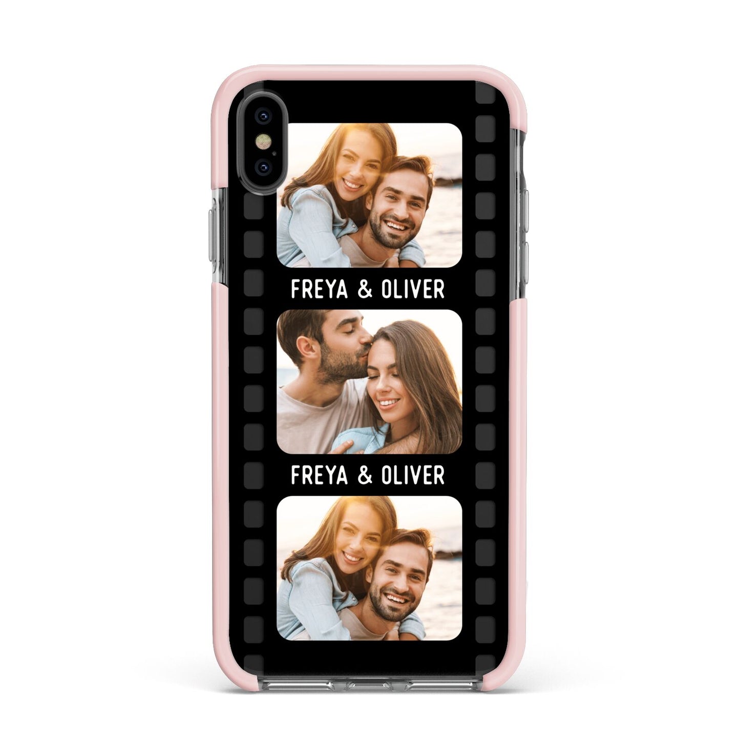 Photo Film Personalised Apple iPhone Xs Max Impact Case Pink Edge on Black Phone