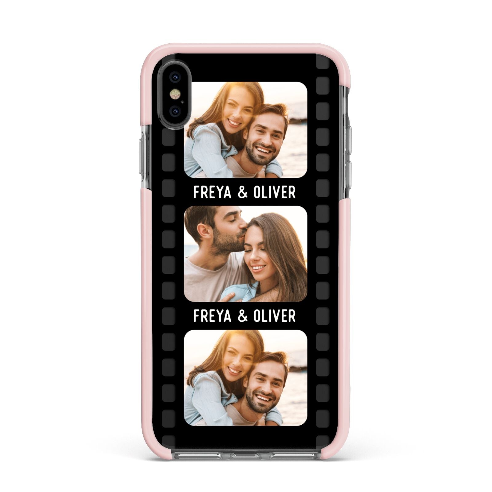 Photo Film Personalised Apple iPhone Xs Max Impact Case Pink Edge on Black Phone