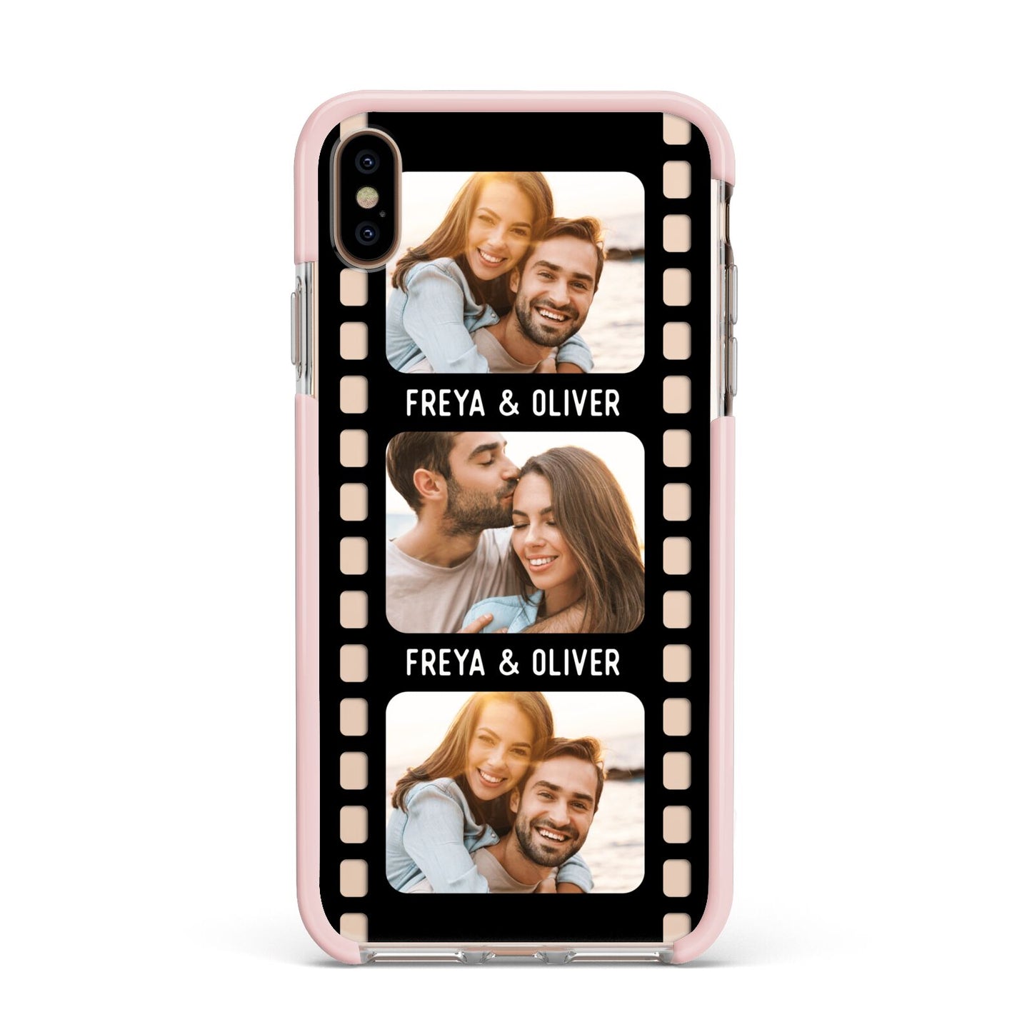Photo Film Personalised Apple iPhone Xs Max Impact Case Pink Edge on Gold Phone