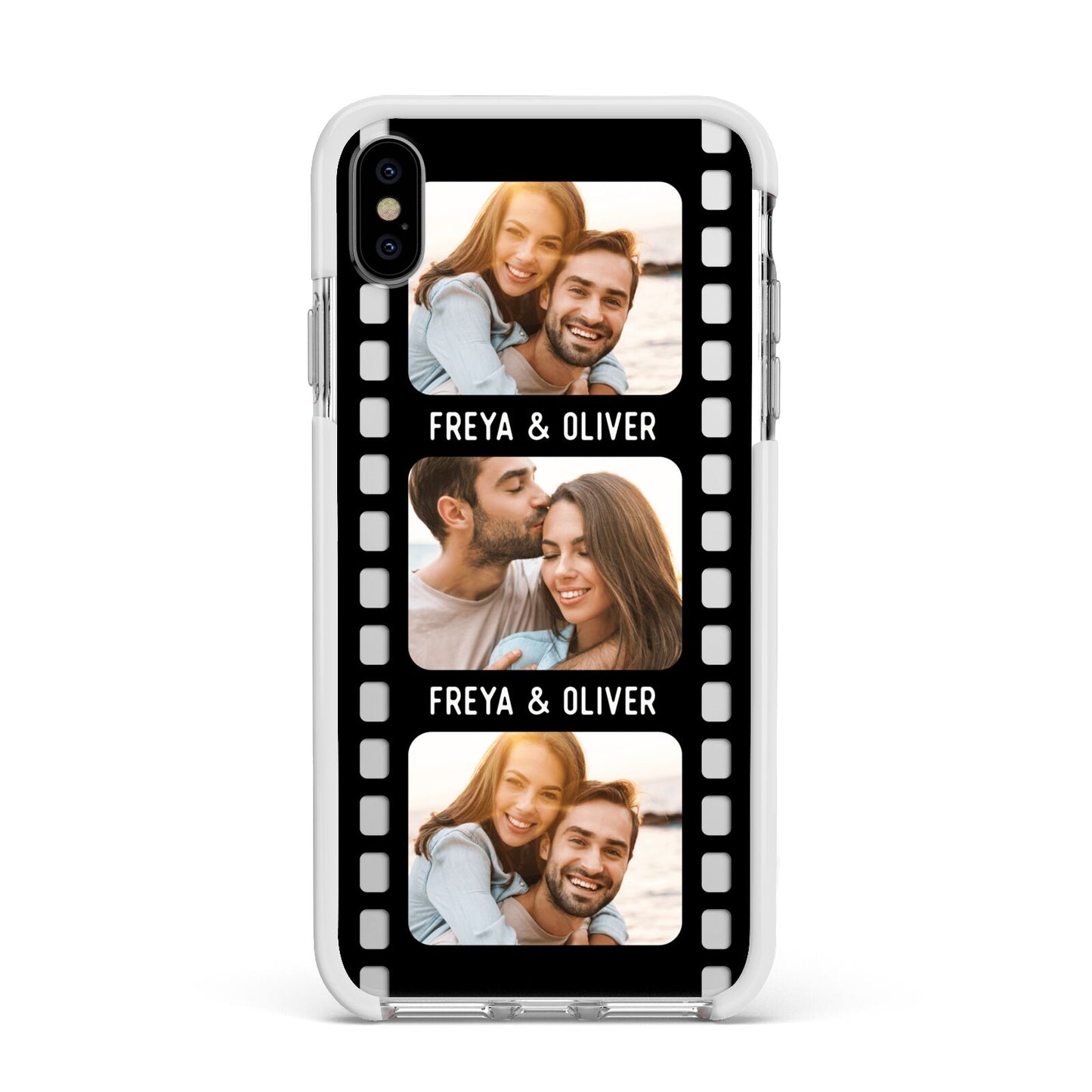 Photo Film Personalised Apple iPhone Xs Max Impact Case White Edge on Silver Phone