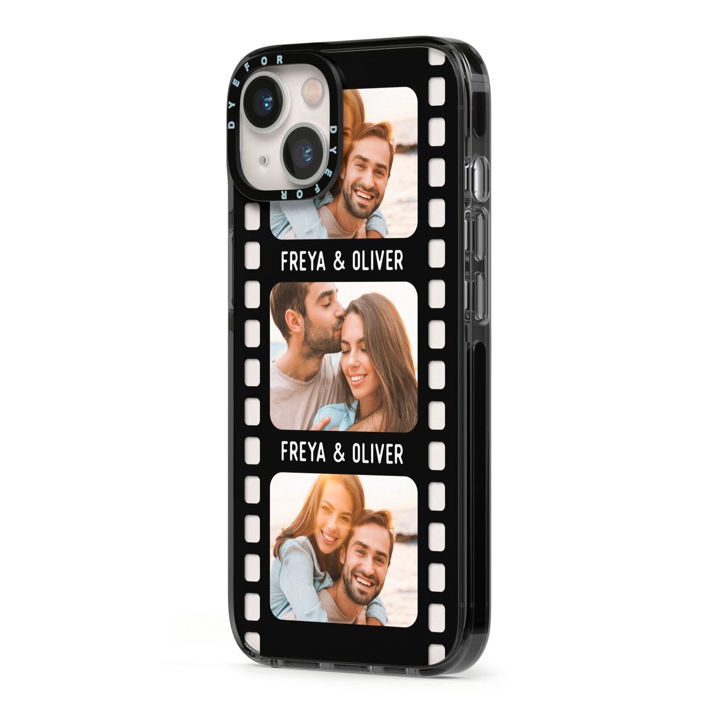Photo Film Personalised iPhone 13 Black Impact Case Side Angle on Silver phone