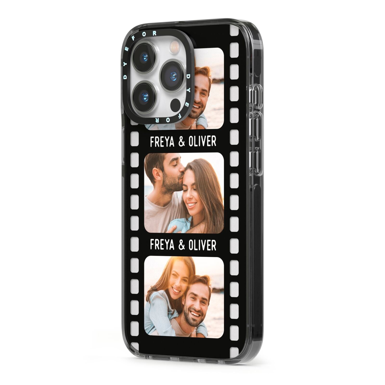 Photo Film Personalised iPhone 13 Pro Black Impact Case Side Angle on Silver phone