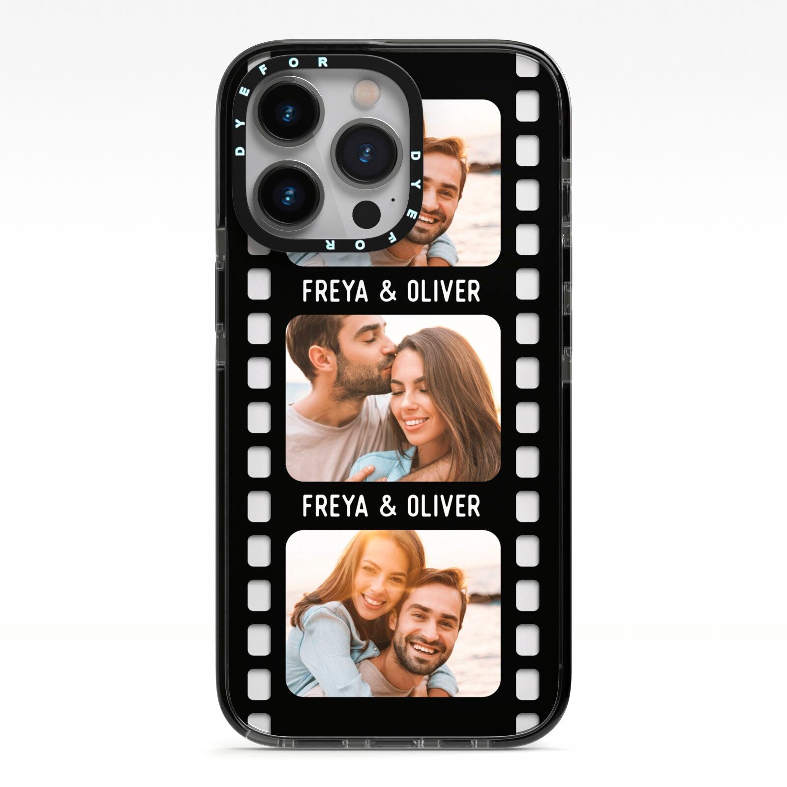Photo Film Personalised iPhone 13 Pro Black Impact Case on Silver phone