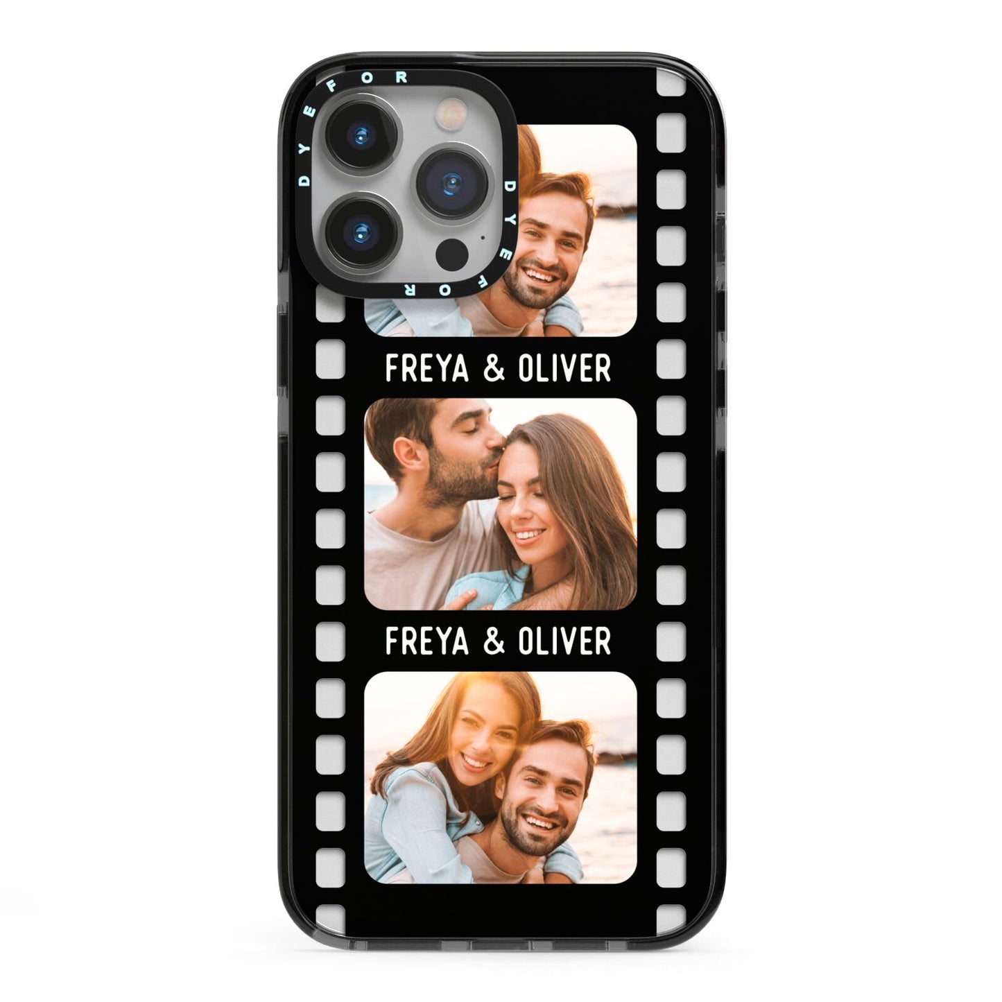Photo Film Personalised iPhone 13 Pro Max Black Impact Case on Silver phone