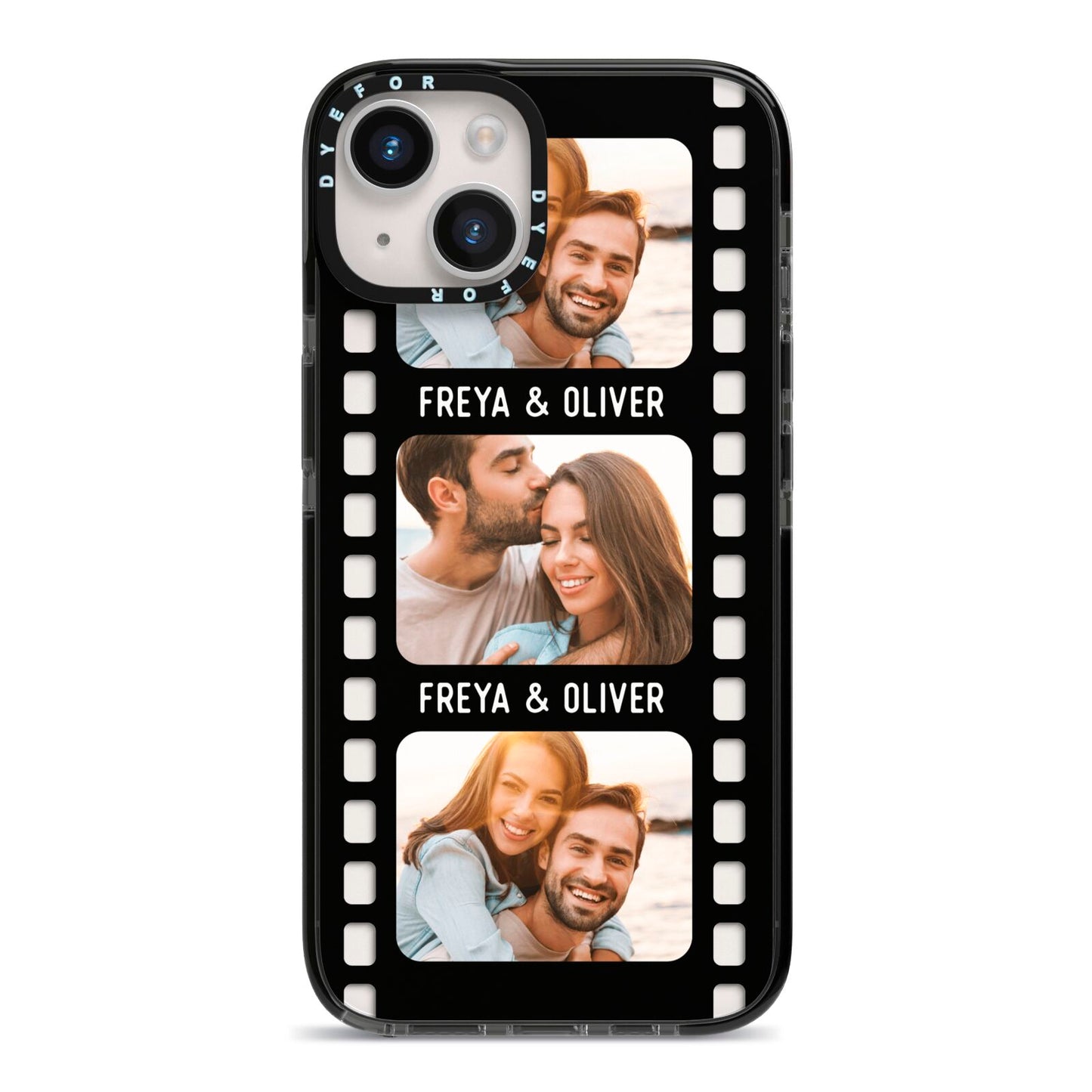 Photo Film Personalised iPhone 14 Black Impact Case on Silver phone