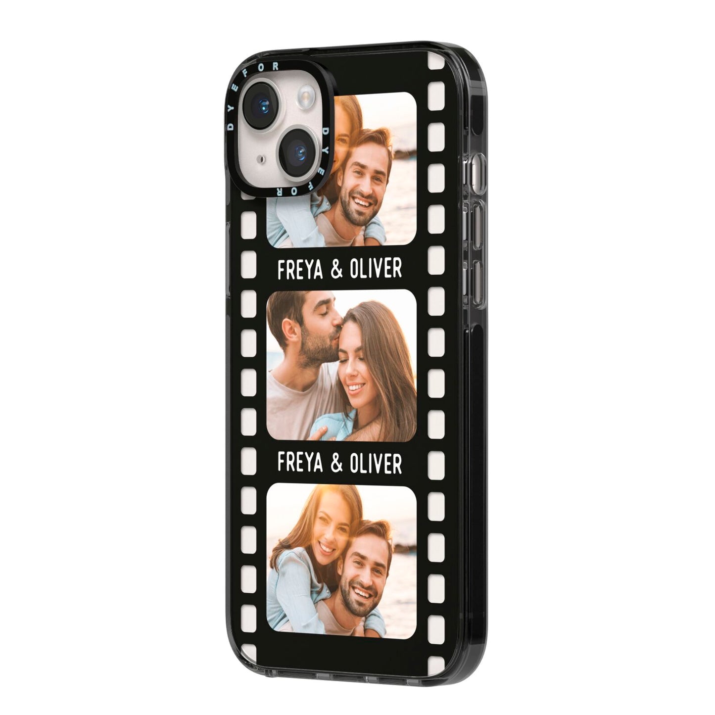 Photo Film Personalised iPhone 14 Plus Black Impact Case Side Angle on Silver phone