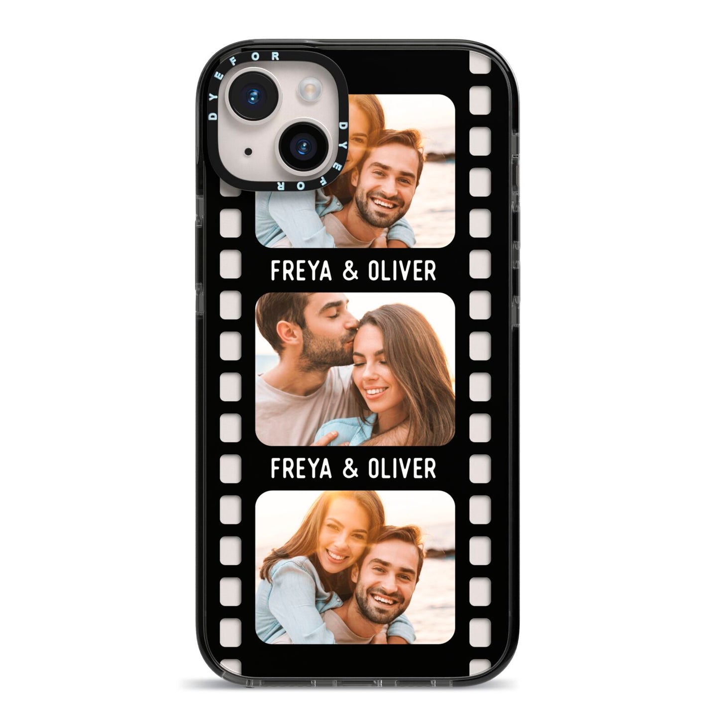Photo Film Personalised iPhone 14 Plus Black Impact Case on Silver phone